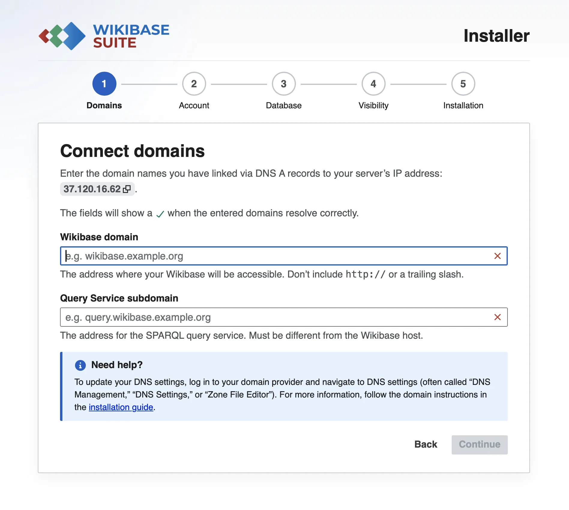 Installer fields for the Wikibase and Query Service domains