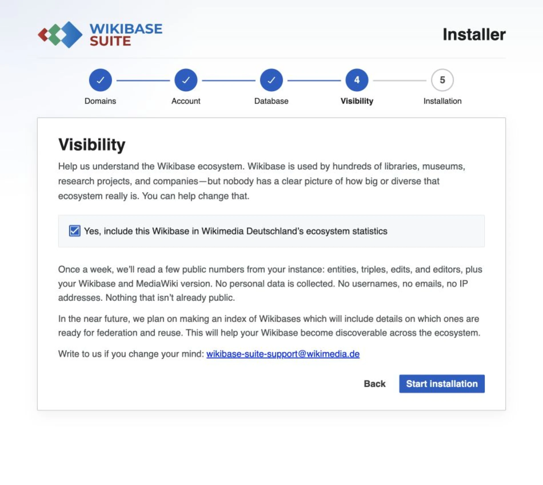 Installer options for sharing visibility statistics