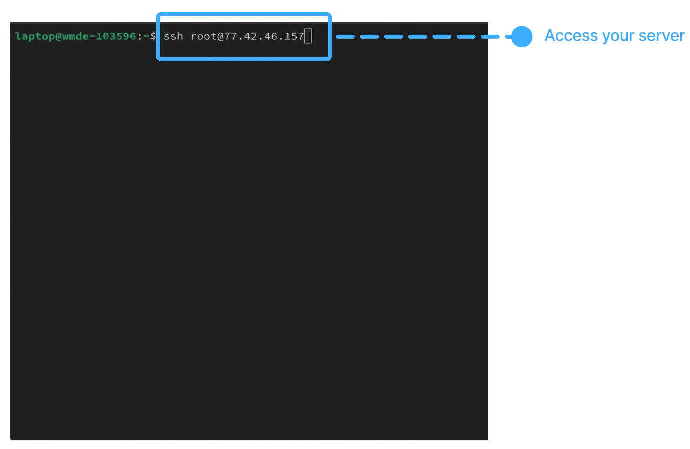 Terminal showing SSH access to the server
